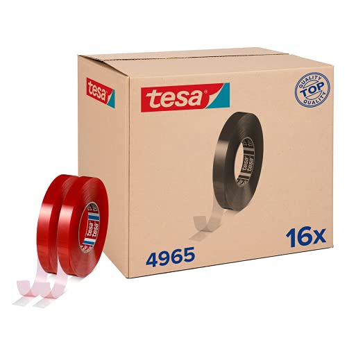 tesafix 4965 Montageband im 16er Pack - Starkes, doppelseitiges PVC Klebeband, ideal zur industriellen Montage - transparent - 16 Rollen je 50 m x 15 mm von tesa