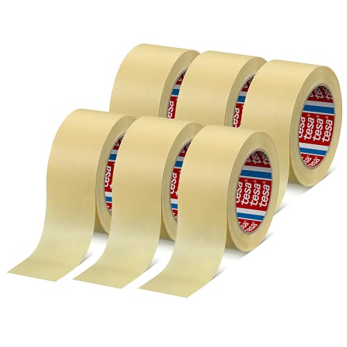 tesa krepp 4323 Basic im 6er Pack - Elastisches Allzweck-Malerband für alle gängigen Malerarbeiten - hellbeige - 6 Rollen je 50 m x 50 mm von tesa