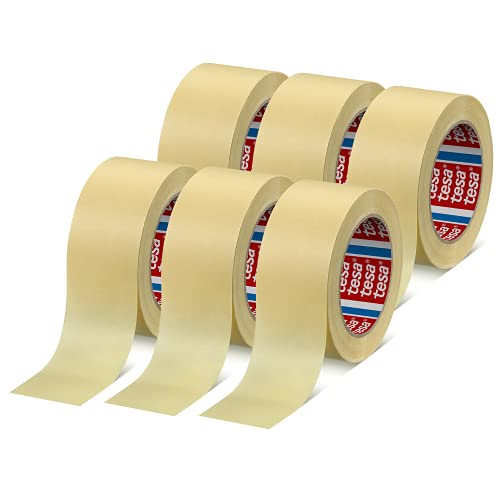 tesakrepp 4323 Basic im 6er Pack - Elastisches Allzweck-Malerband für alle gängigen Malerarbeiten - hellbeige - 6 Rollen je 50 m x 50 mm von tesa
