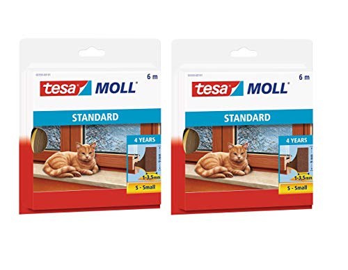 tesamoll® STANDARD I-Profil Schaumstoffdichtung für Fenster und Türen (2 Stück 6mx9mmx4mm, Braun) von tesa