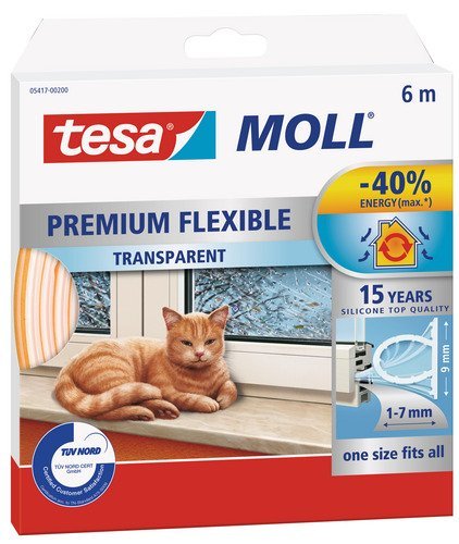 tesamoll® Silikondichtung Premium Flexible - schließt Fenster- und Türspalten, transparent, 6 m (2er Pack) von tesa