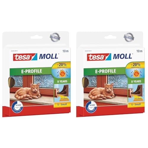 tesamoll E-Profil Gummidichtung - Selbstklebende Dichtung zum Isolieren von Spalten an Fenstern und Türen - Braun - 10 m x 9 mm x 4 mm (Packung mit 2) von tesa