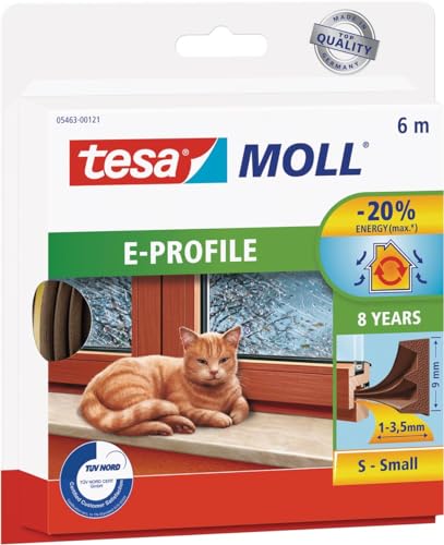 tesamoll E-Profil Gummidichtung - Selbstklebende Dichtung zum Isolieren von Spalten an Fenstern und Türen - Braun - 6 m x 9 mm x 4 mm von tesa