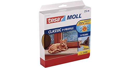 tesamoll P-Profildichtung selbstklebend Gummi Zugluftstopper zum Isolieren von Spalten in Fenstern und Türen braun 25m x 9mm von tesa