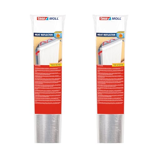 tesamoll Reflektorfolie für Heizkörper im 2er Pack - Isolierfolie für die Heizung - Reflektionsfolie zum Speichern von Wärme und zum Energiesparen - 2x 100 cm x 70 cm - grau von tesa