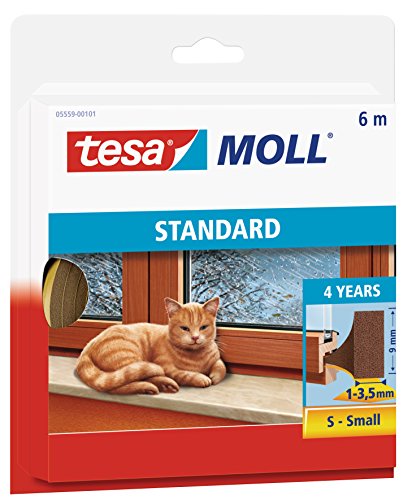 tesamoll STANDARD I-Profil - Schaumstoffdichtung zum Isolieren von Spalten im Haushalt, selbstklebend - Braun - 6 m x 9 mm x 4 mm von tesa