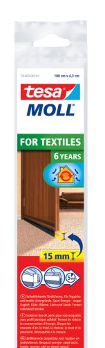 tesamoll Türdichtschiene für Textilböden/Teppich - Selbstklebende Türdichtung zum Schutz vor Zugluft - mit Bürstendichtung bis 15 mm - Braun von tesa