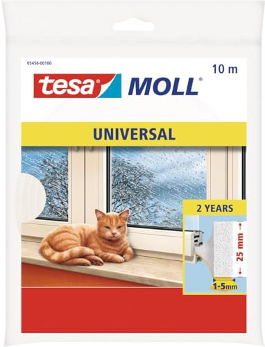 tesamoll Universal Schaumstoff - Schaumstoffdichtung zum Isolieren von Spalten im Haushalt, selbstklebend - Weiß - 10 m x 25 mm x 5,5 mm von tesa