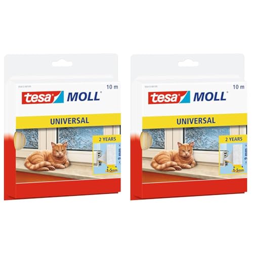 tesamoll Universal Schaumstoff - Schaumstoffdichtung zum Isolieren von Spalten im Haushalt, selbstklebend - Weiß - 10 m x 9 mm x 5,5 mm (Packung mit 2) von tesa