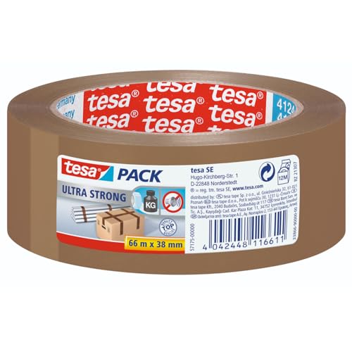 tesapack Ultra Strong - PVC-Klebebänder für festes Verpacken und sicheres Bündeln - Braun - 66 m x 38 mm von tesa