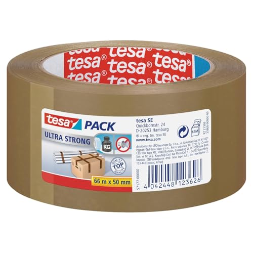 tesapack Ultra Strong - PVC-Klebebänder für festes Verpacken und sicheres Bündeln - Braun - 66 m x 50 mm von tesa