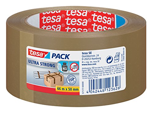 tesapack® Ultra Strong Packband in Premium-Qualität, 66m x 50mm, braun (3 Rollen) von tesa