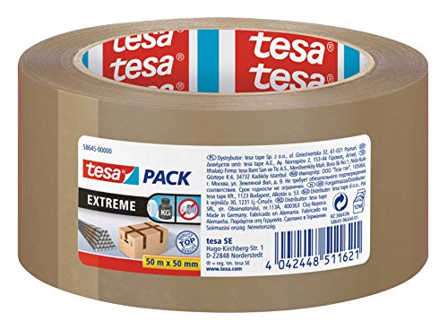 tesapack Extreme, Premium-Paketband, besonders klebstark und reißfest, ideal zum Verpacken und Bündeln schwerer Pakete und Objekte von tesa