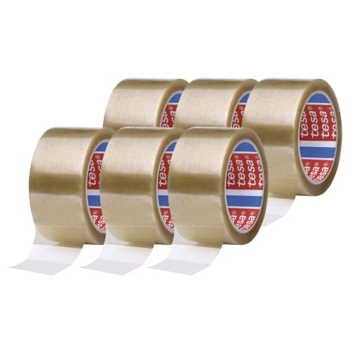 tesapack PP 4195 Paketband im 6er Pack - Geräuscharmes Klebeband zum Verpacken von Paketen und Kartons - transparent - 6 Rollen je 66 m x 50 mm von tesa