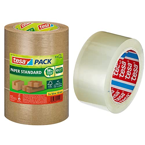 tesapack Papier Standard - Umweltschonendes Paketband-Braun & pack Solid und Strong - leise abrollbares Paketband/Packband zum sicheren Verschließen von Paketen. Verfügbar in: Transparent und Braun von tesa