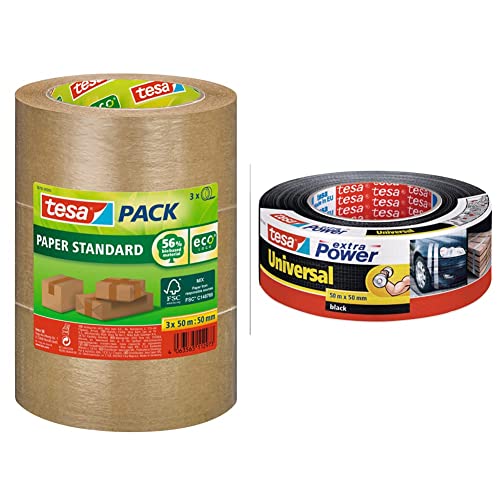tesapack Papier Standard - Umweltschonendes Paketband aus Papier, Braun - 3x 50 m x 50 mm & extra Power Universal Gewebeband - Gewebeverstärktes Ductape zum Reparieren, Schwarz - 50 m x 50 mm tesapack Papier Standard - Umweltschonendes Paketband aus Papier, Braun - 3x 50 m x 50 mm & extra Power Universal Gewebeband - Gewebeverstärktes Ductape zum Reparieren, Schwarz - 50 m x 50 mm von tesa