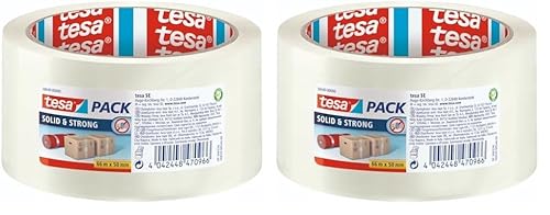 tesapack Solid & Strong - leise abrollbares Paketband/Packband zum sicheren Verschließen von Paketen. Verfügbar in: Transparent und Braun (Packung mit 2) von tesa