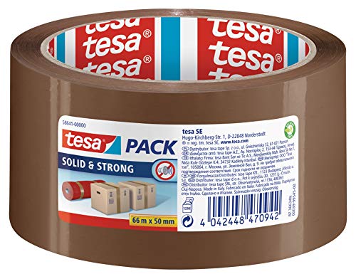 tesapack Solid & Strong - leise abrollbares Paketband / Packband zum sicheren Verschließen von Paketen. Verfügbar in: Transparent und Braun von tesa
