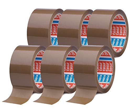 tesa pack 64014 im 6er Pack - Geräuscharmes Paketklebeband zum Verpacken von Paketen und Versandschachteln - braun - 6 Rollen je 66 m von tesa