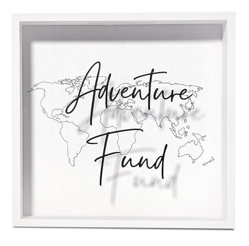 MYSU Designs, Adventure Fund Box, White Shadow Box Bank Travel, Acrylglas & Holz Sparschwein für Erwachsene, Ferienfund Spardose, Flitterwochen Fund Savings Box, Hochzeitsgeschenke, Reisefund von testing