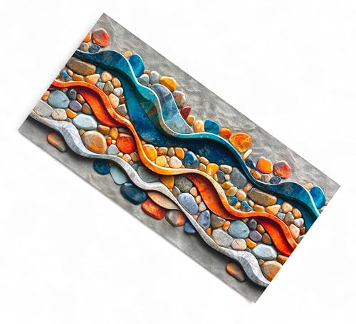 Küchenteppich, rutschfest, Motiv: Steine, bunt, hergestellt in Italien, ultradünn und waschbar, 50 x 420 cm von tex family