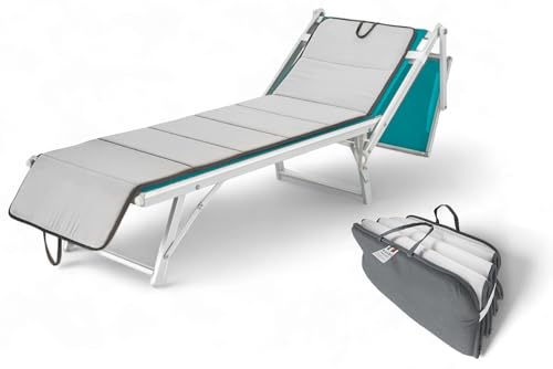 Tex family Faltbare Matratze für Strandbett, Liegestuhl, Pool, doppelseitig 52 x 200 cm, Dicke 2 cm, mit Griffen, dunkelgrau und hell von tex family