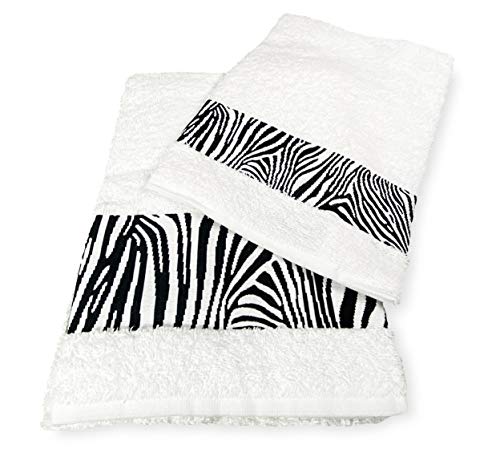 Tex Family Frottee-Handtuch-Set Jacquard 1 + 1 Gesicht und Gäste, Zebra, Weiß und Washy von tex family