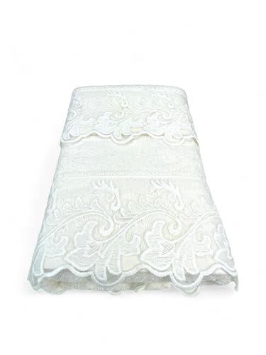 Tex family Handtuch-Set 1 + 1 Spitze Makramee Toskana Creme, reine Baumwolle, Made in Italy, Geschenkidee, elegante Verpackung von tex family