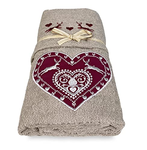 Tex family Handtuch-Set aus reiner Baumwolle, hergestellt in Italien (Herz Hirsch Taupe) von tex family