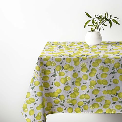 Tischdecke aus Schwerer Baumwolle Made in Italy – Sorrento Zitrone Gelb, Rechteckig, Waschbar – Elegant & Langlebig für Zuhause & Gastronomie – cm. 140x240 x12 Personen von tex family