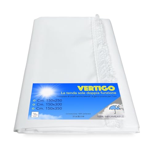 Vertigo Sonnensegel für den Außenbereich, Garten, Balkon, weiß, wasserdicht und wasserabweisend, 150 x 300 cm von tex family
