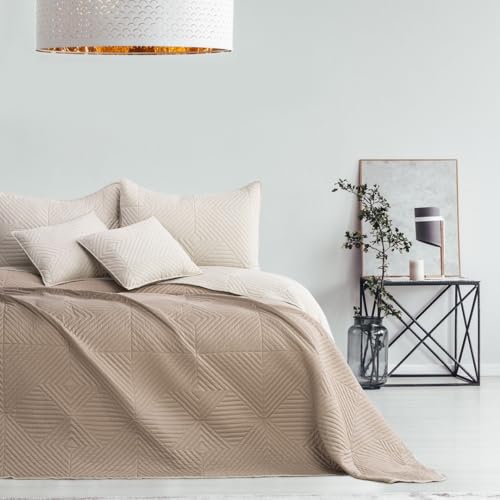 Bettüberwürf 170 x 210 cm beige-Cappucino Tagesdecke zweiseitig Ultrasonic Steppung von texpot