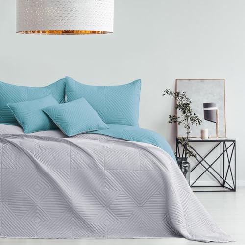 Bettüberwürf 170 x 270 cm blau-grau Tagesdecke zweiseitig Ultrasonic Steppung von texpot