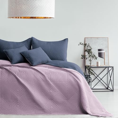Bettüberwürf 220 x 240 cm anthrazit-Flieder Tagesdecke zweiseitig Ultrasonic Steppung von texpot