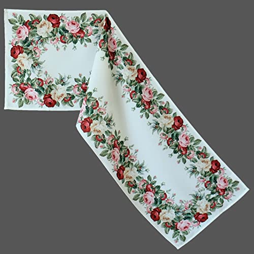 Tischdecke mit Rosen Druckmotiv Tischläufer 100% Polyester Frühling Sommer (40 x 140 cm) von texpot