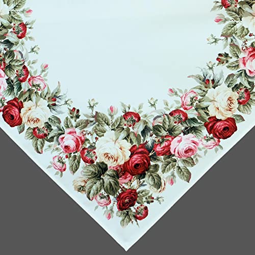 Tischdecke mit Rosen Druckmotiv Tischläufer 100% Polyester Frühling Sommer (85 x 85 cm) von texpot