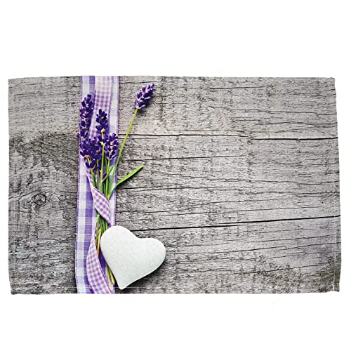 texpot 2 Stück Platzdeckchen 30 x 45 aus 100% Polyester Lavendel & Herz auf Holzbrett von texpot