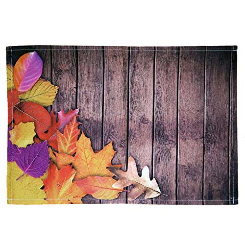texpot 2 Stück Platzdeckchen 30 x 45 aus 100% Polyester buntes Herbstlaub auf Holzbrettern von texpot