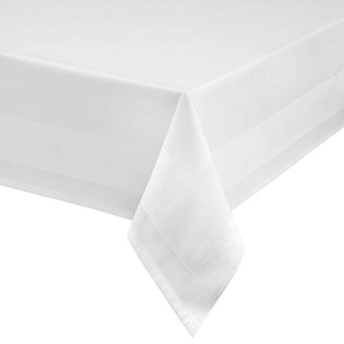 texpot Damast Tischdecke 130 x 280 cm - weiß Atlaskante bei 95°C waschbar - hochwertige Vollzwirnqualität von texpot