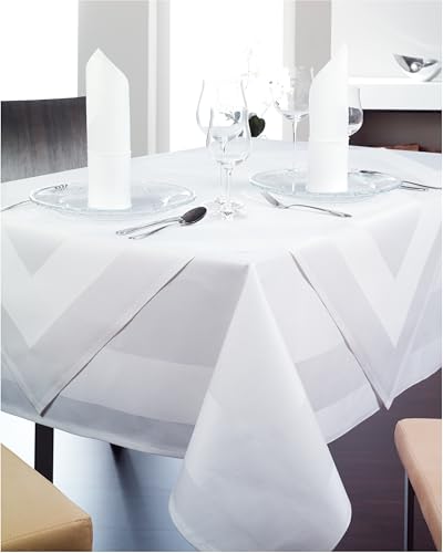 texpot Damast Tischdecke 160 x 160 cm weiß Atlaskante bei 95°C waschbar 100% Baumwolle von texpot