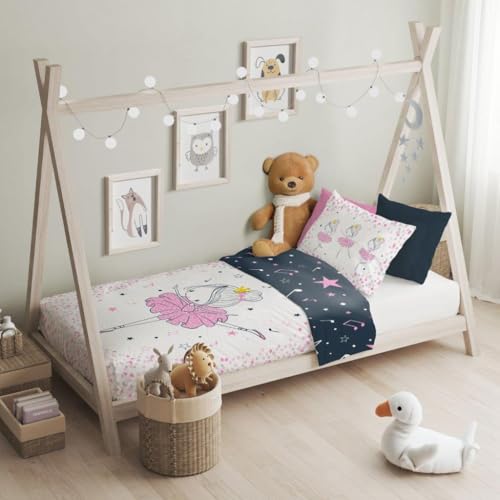 texpot Kinderbettwäsche Set 100 x 135 + 40 x 60 cm mit niedlichen Druckmotiven 100% Baumwolle Reißverschluss pflegeleicht (Balerina) von texpot