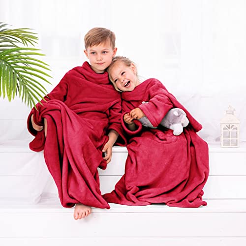 texpot Kinderdecke 90 x 105 cm mit Ärmeln Farbe rot Microfaser Fleecedecke Kuscheldecke Weich Decke von texpot
