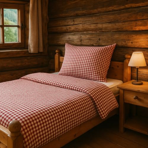 texpot Landhaus Bettezug 135 x 200 cm Bettwäsche in rotem Karo 1x1 cm Hotelverschluss von texpot