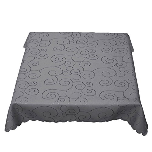 texpot Ornament Tischdecke mit Ranken und Bogenrand Bügelfrei(160 x 220 cm oval, grau) von texpot