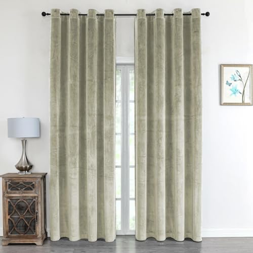 texpot Samtvorhang 140 x 245 cm Beige mit Öse Blickdicht Velvet Curtains Vorhang von texpot