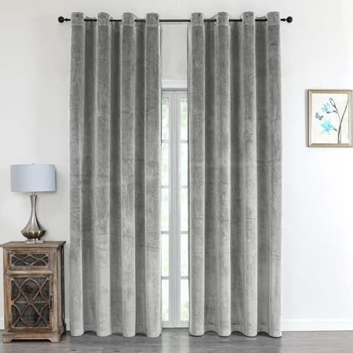 texpot Samtvorhang 140 x 245 cm Hellgrau mit Öse Blickdicht Velvet Curtains Vorhang von texpot