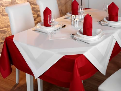 texpot Tischdecke 100 x 100 cm Bordeaux Atlaskante 100% Baumwolle Damast Tischtuch von texpot