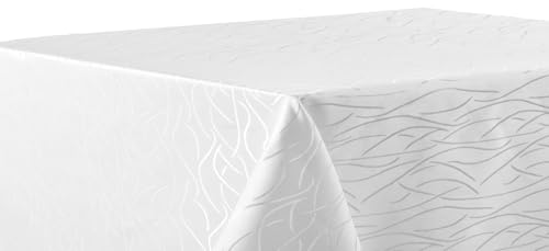 texpot Tischdecke 110 x 110 cm Weiß Streifen bügelfrei Tischtuch fleckabweisend von texpot