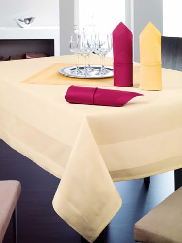 texpot Tischdecke 130 x 170 cm Sekt Atlaskante 100% Baumwolle Damast Tischtuch von texpot