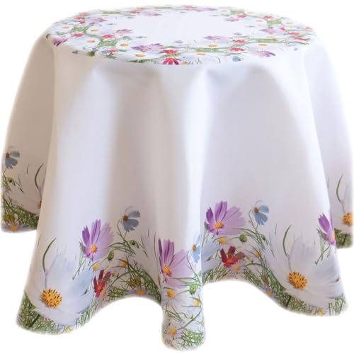 texpot Tischdecke 150 cm rund Druckmotiv Blumenwiese weiß Frühling Blumen von texpot